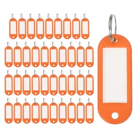 uxcell 40pcs Plastic Key Tags, Keys Ring Tag Identifier Keychain with Split Ring Labels Window for Luggage ID Name Pet Tags, Orange