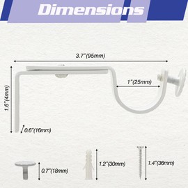 EVCUHASL Curtain Rod Bracket for Adjustable, Heavy Duty Curtain Rod Holders Fits up to 1 Inch Curtain Rod, Curtain Rod Brackets for Walls, White Brackets for Curtain Rods(2 Pack)