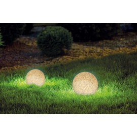 SCHWAIGER 660135 Solar Light Ball Outdoor Ball Light RGB LED Light Sensor Colour Changing Stone Look 20 cm Diameter IP44 Splashproof