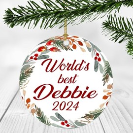 Merry Christmas Ornament with Name Debbie Ornament - World's Best Debbie - Xmas Tree Decorations Gift for Debbie, Christmas Ornaments 3 Inch Plastic Flat for Tree