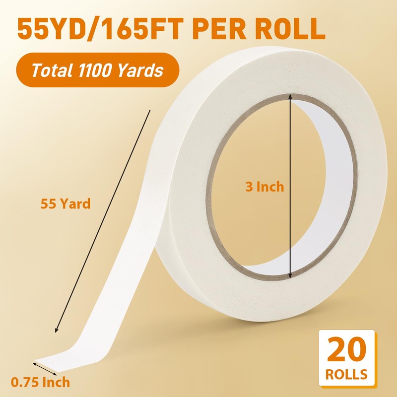 NEOACT 20 Rolls Beige White Masking Tape, 0.75 inch x