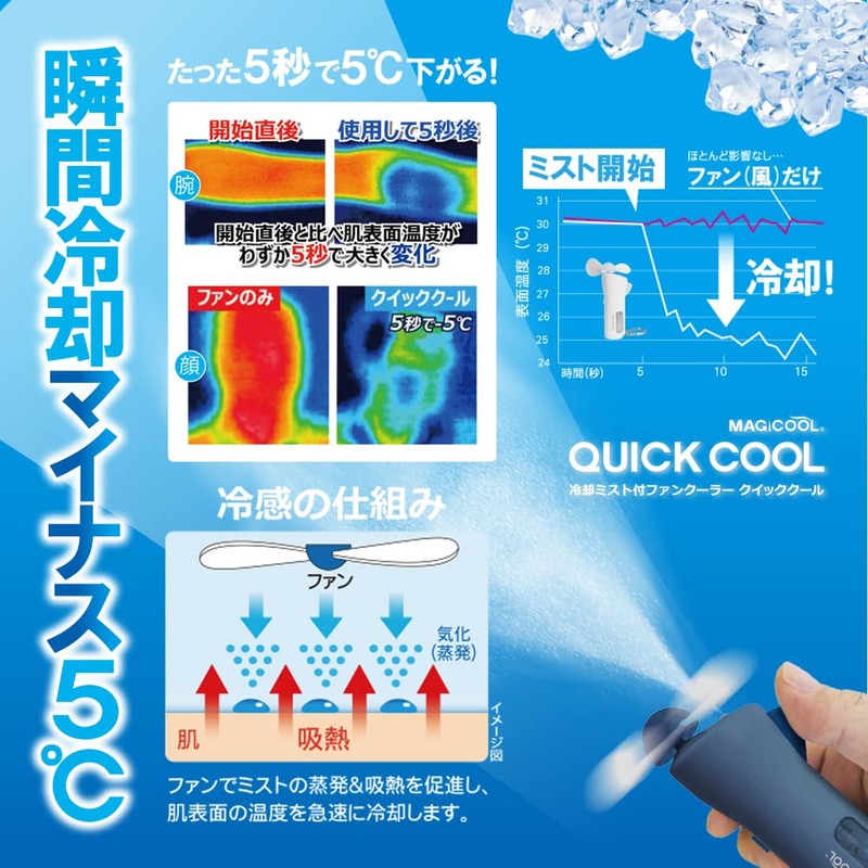 Daisaku Shoji QCHP1WH Mist Fan, Quick Cool, Handy Mobile Fan