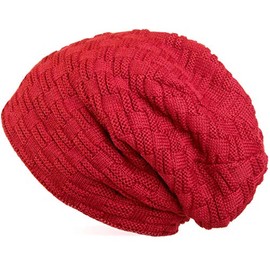 styleBREAKER 04024058 Warm Fine Knit Beanie Hat with Woven Pattern and Very Soft Fleece Lining, Unisex - red