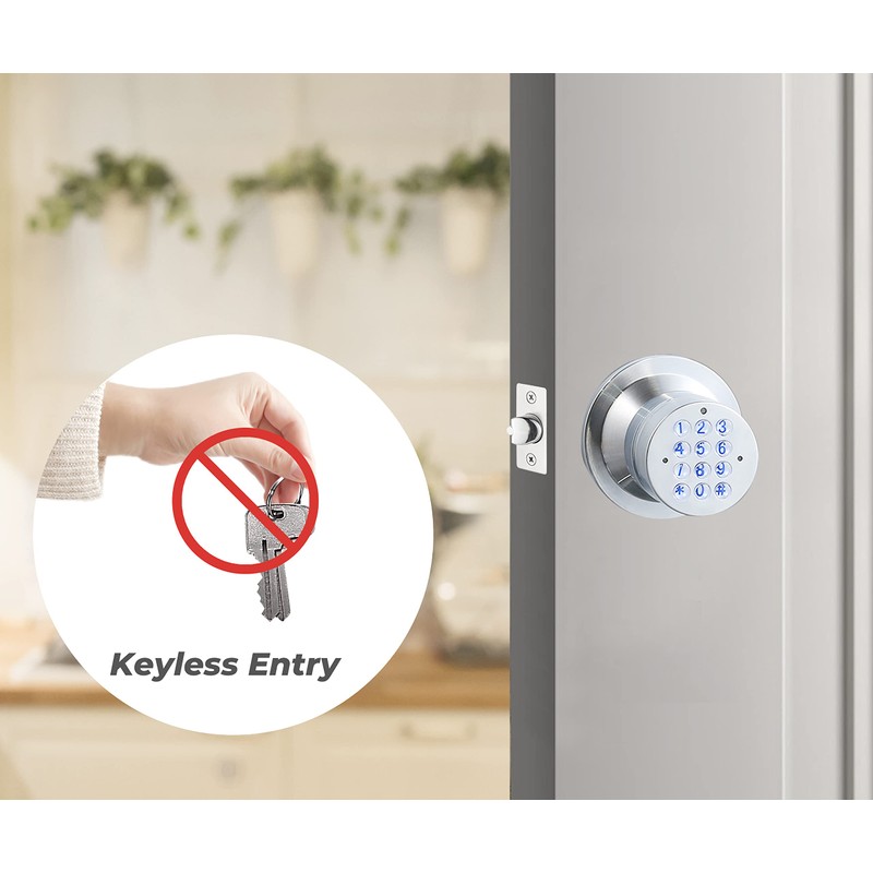 Keyless Electronic Entry Door Knob, Keypad Smart Door Knob, Interior