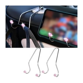JNNJ 2 x Durable Stainless Steel Storage Hooks for Cars, Bling Car Seat Hooks, Universal Multifunctional Back Seat Headrest Hook for Women Cars (Pink)