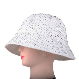 Women Bling Bucket Hat Studded Sparkle Shiny Crystal Bucket Sun Hat Packable Summer Outdoor Cap for Girls Teens Travel White