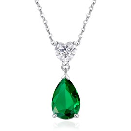 FANCIME Teardrop Emerald Pendant Necklace for Women, 925 Sterling Silver May Birthstone Necklace, Birthday Mother's Day Christmas Jewellery Gifts for Women Wife Mom