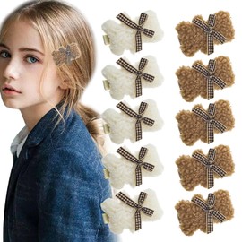 30PCS Plush Bear Hair Clip, Stuffed Animal Hair Clips, Bowknot Bear Hairpin, Small Cute Coffee Barrettes Headdress Hair Accessories for Women Girls