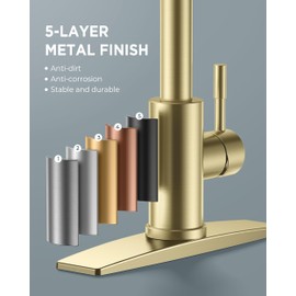 FORIOUS Gold Kitchen Faucet with Soap Dispenser, High Arc Modern Sink Faucet with Pull Down Sprayer and Deck Plate Fit for 1 or 3 Hole for Pot Filler Bar Farmhouse Laundry Rv, Brushed Gold