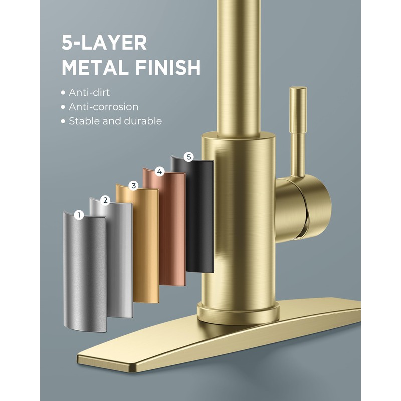 FORIOUS Gold Kitchen Faucet with Soap Dispenser, High Arc Modern