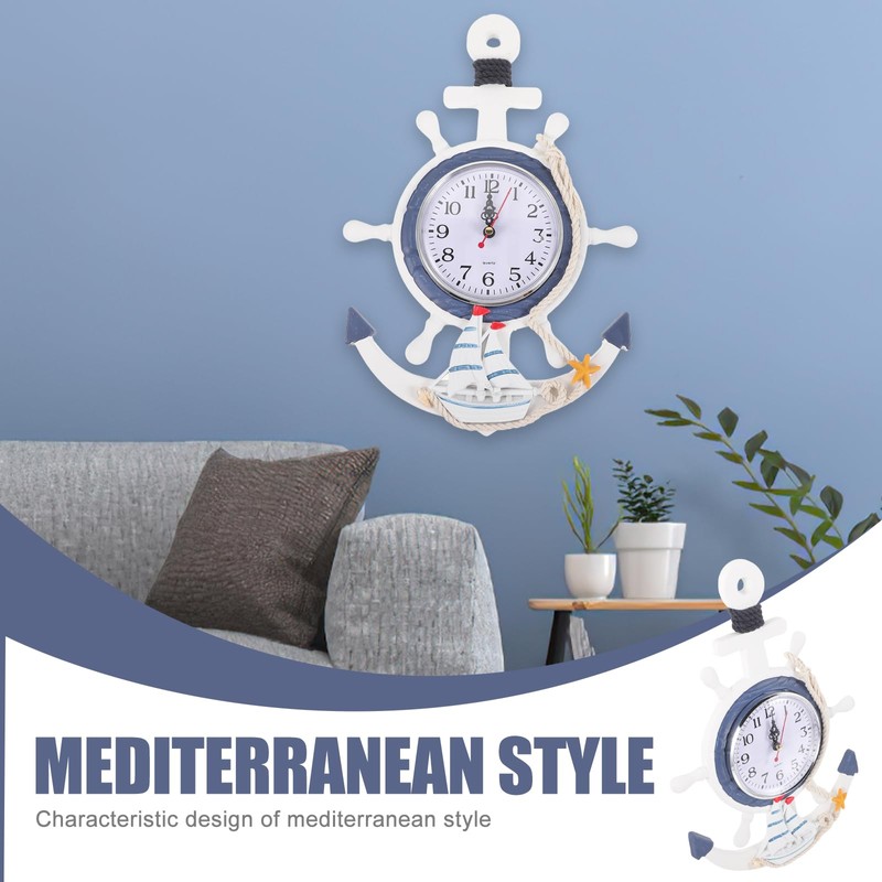 IMIKEYA Mediterranean Style Anchor Clock, Outdoor ClocksNautical Anchor Ship Steering