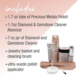 Flitz Jewelry Cleaner Kit – Safely Cleans + Restores Shine to Gold, Diamonds, Sterling Silver, Platinum, Pearls and More – Cleaning Brush, Jewelry Basket, Suede Applicator Included (2-Pack)