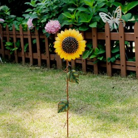 Attraction Design Flower Garden Stake Decorative Flower Yard Stake, Sunflower Decor Metal Yard Art Decor Outdoor Garden Decoration for Patio Porch Lawn Pathway Backyard, 5.5" W x 1" D x 21.5" H
