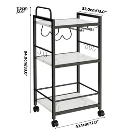 Bar Cart for The Home, 3 Tier Kitchen Carts with Wheels, Small Rolling Cart with Glass Holders, Wine Rack, Mini Bar Cart for Kitchen, Dining Room, Living Room, 13.0" D x 17.0" W x 33.8" H, Greige