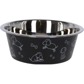 Kerbl Pet Stainless Steel Bowl Approx. 1800 ml Black with Motif