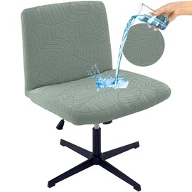 VZLQZJMKY Criss Cross Chair Cover,100% Waterproof Armless Chair Slipcover, Office Desk Chair Covers,Mid Back Wide Seat Elastic Vanity Chair Cover (Green,Just The Cover,No Chairs)