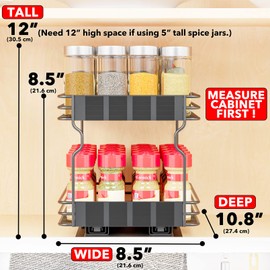 SpaceAid Pull Out Spice Rack Organizer for Cabinet, Heavy Duty Slide Out Seasoning Kitchen Organizer, Cabinet Organizer, with Labels, 8.5" W x10.75 D x8.5 H, 1 Drawer 2-Tier