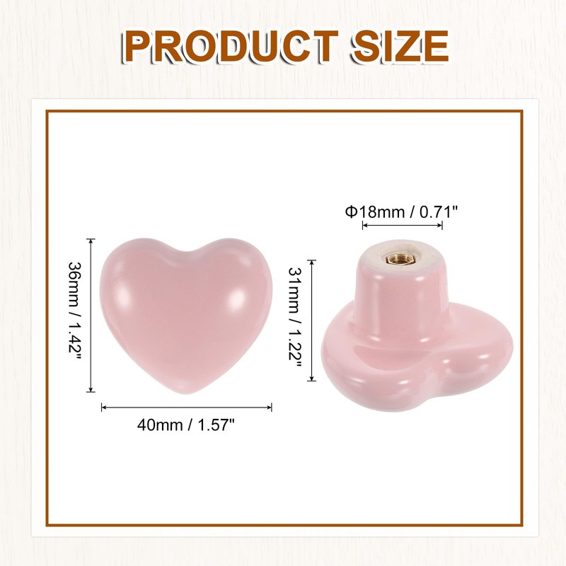 sourcing map Ceramic Cabinet Knobs, 10 Pcs Light Pink Heart