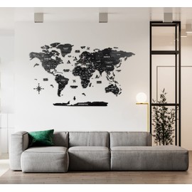 Multilayered 3D Wooden World Map, Travel Map with States and Capitals, Wall Decor For The New House, Gift For Travelers, Office Decor, Birthday Present, Living Room Decoration, Gift for Boys, Educational Activity for Children (L, Tuana)