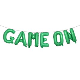 GAME ON Balloons Banner Black Game Themed Birthday Party Decoration and Supplies Sign (GAME ON Green)