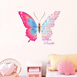 Colorful Inspirational Butterfly Wall Stickers Quotes Vinyl LaButterfly Wall Art Stickers Motivational Phrase Positive Saying Wall Decor for Bedroom Living Room