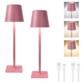 MIOBLUE 2 Pack Cordless Table Lamp,Portable LED Desk Lamp, 5200mAh Battery Operated, 3 Color Dimmable Table Light for Restaurant,Coffee Shop Night Light,Bedroom,Bars,Outdoor Party,Camping（Pink）