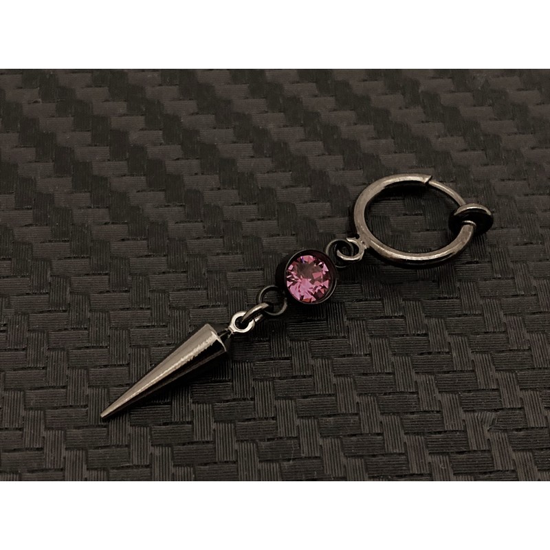 Akusetia Spring Type Ring, Earrings, Single Ear, Metal Black, Black,