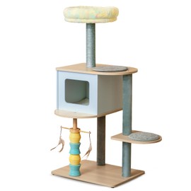 Pawalaya 49.2" Cat Tree Tower for Large Cats - 5-Level Solid Wood Cat Condo with Sisal Scratching Posts, Plush Perch & Feather Toys | Multi-Cat Friendly, Sturdy Construction