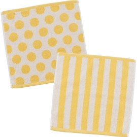 B-PLAID Handkerchief, Towel Handkerchief, Imabari Towel, Set of 2, Made in Japan, Dot Pattern, Striped Pattern, Approx. 9.8 x 9.8 inches (25 x 25 cm), Quick Drying, Instant Absorption, Women's, Men's, 100% Cotton, Yellow