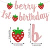 QYCX Berry First Birthday Banner, Glitter Strawberry Banner, 1st Birthday