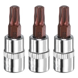 HARFINGTON 3pcs T30 Torx Bit Socket 1/4" Square Drive Star 6 Point S2 & CR-V Steel Socket Ratchet Wrench Bits, Silver Red