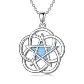 ROMANTICWORK Opal Celtic Chain 925 Sterling Silver Pentagram Celtic Knot Pendant Necklace Celtic Jewellery Gifts for Women Ladies, Sterling Silver, Opal