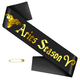 JXYCBZYing Aries Season Sash with Gold Foil, Black Zodiac Aries Birthday Sash, March April Birthday Sashes, Horoscope, Astrology Birthday Party Decorations, Ideas, Gifts, Jokes and Favors