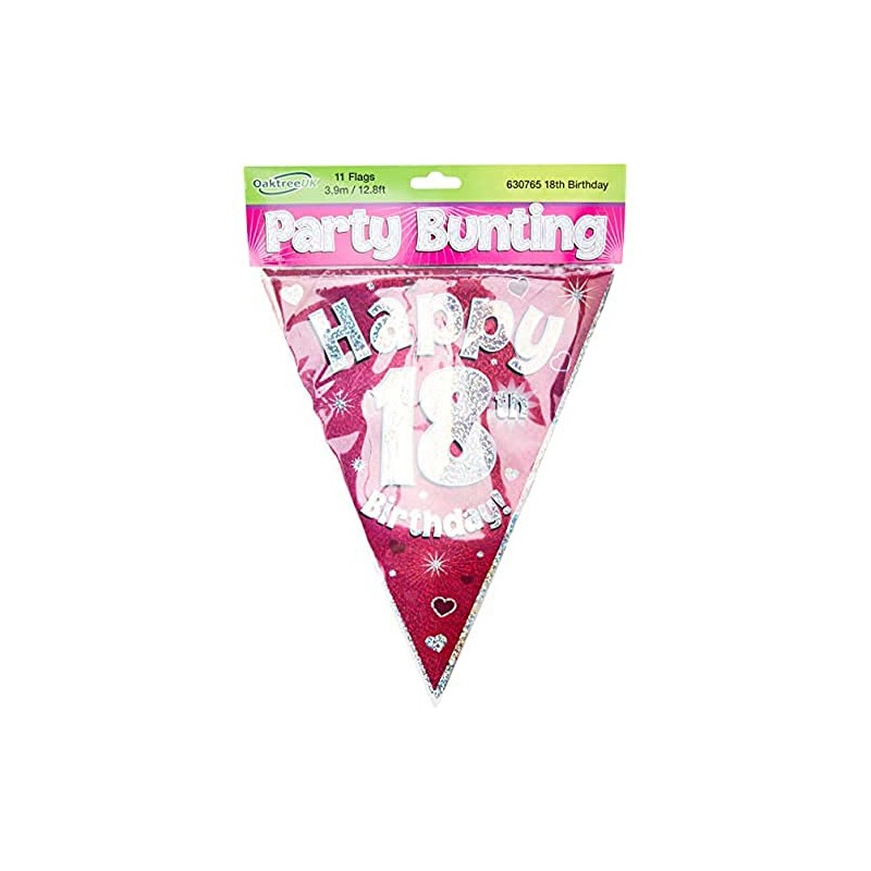 Party Bunting Happy 65th Birthday Blue Holographic 11 flags 3.9m