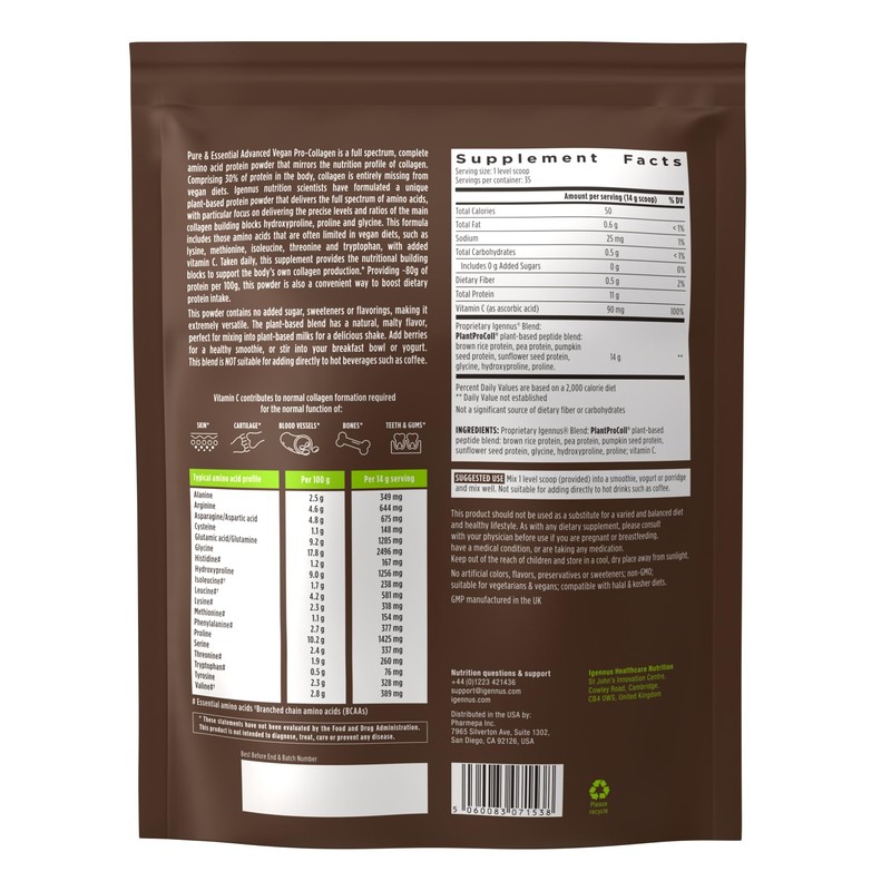 Igennus Vegan Collagen Peptide Powder, Enhanced with Glycine, Proline &