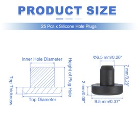 uxcell 25 Pcs T Shaped Silicone Plug, Dia 6.5 mm/0.26 Inch Elastic Waterproof Silicone Plug Reusable Bottle Stopper Solid Sealing Round Hole Plug for Pipes Equipment, Black