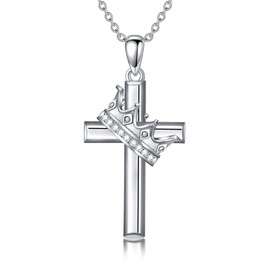 HARMONY BOLA Cross Necklace with Crown 925 Sterling Silver Crown Cross Pendant December Birthstone Crown Cross Jewelry for Women