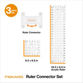 Fiskars 3-Piece Ruler & Connector Set, 6.5"x6.5" and 6.5"x24.5" Rulers, Precision Measuring Tool for Arts & Crafts, Easy Alignment & Cutting
