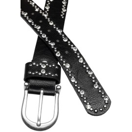 Caspar GU292 Women's Belt with Subtle Rhinestones and Rivets Decor, black