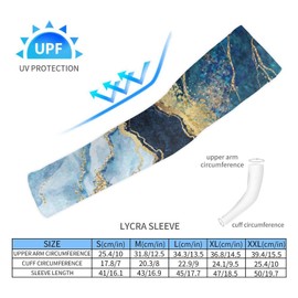 Xmkltbz 1 Pair Cooling Arm Sleeves, Unisex Warmer Spandex Sports Cover Uv Sun Protection for Cycling Golf Running 2XL Print Blue Marble with Gold Veins Stone Golden foil Glitter Marbling