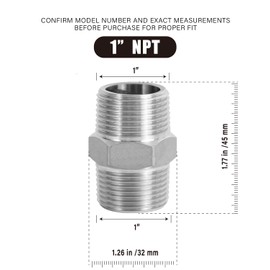 AGUTEA 304 Stainless Steel 1 INCH Male NPT Hex Nipple Pipe Fitting (Pack of 2)
