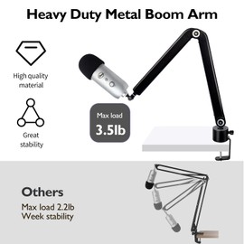 WIBOND Blue Yeti Boom Arm - Weighted Metal Mic Arm Compatible with Blue Yeti, Blue Yeti X, Flexible Mic Stand Desk Mount with Blue Yeti Pop Filter