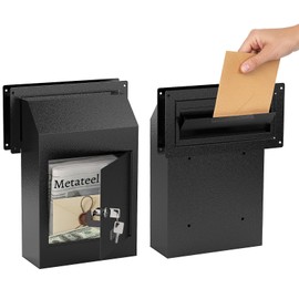 Metateel Through-The-Door Drop Box – Drop Deposit Mailbox with Slot Catcher, Heavy Duty Steel Mailbox with Lock for Secure Storage of Letters & Checks – Ideal for Home, Office, or Apartment