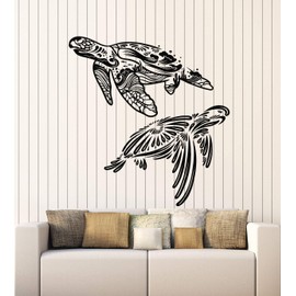 Vinyl Wall Decal Couple Turtle Ocean Sea Marine Animals Bathroom Stickers Mural Large Decor (g5433) Black