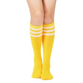 American Trends Women Softball Socks Knee High Tube Socks Long Baseball Soccer Socks for Youth Girls 1 Pack Yellow White One Size