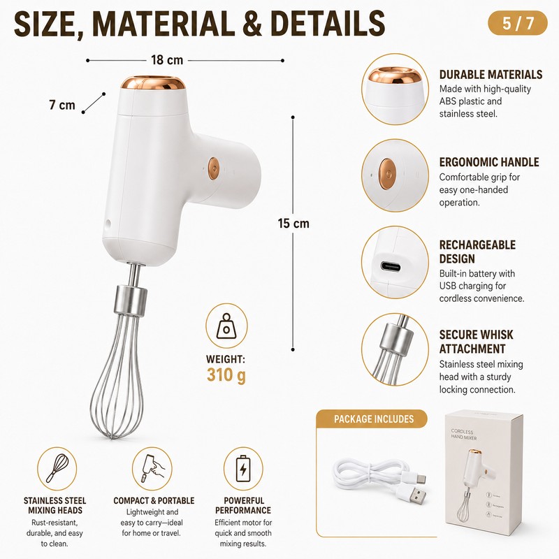 Cordless Hand Mixer for Kitchen Prep – Rechargeable Electric Whisk