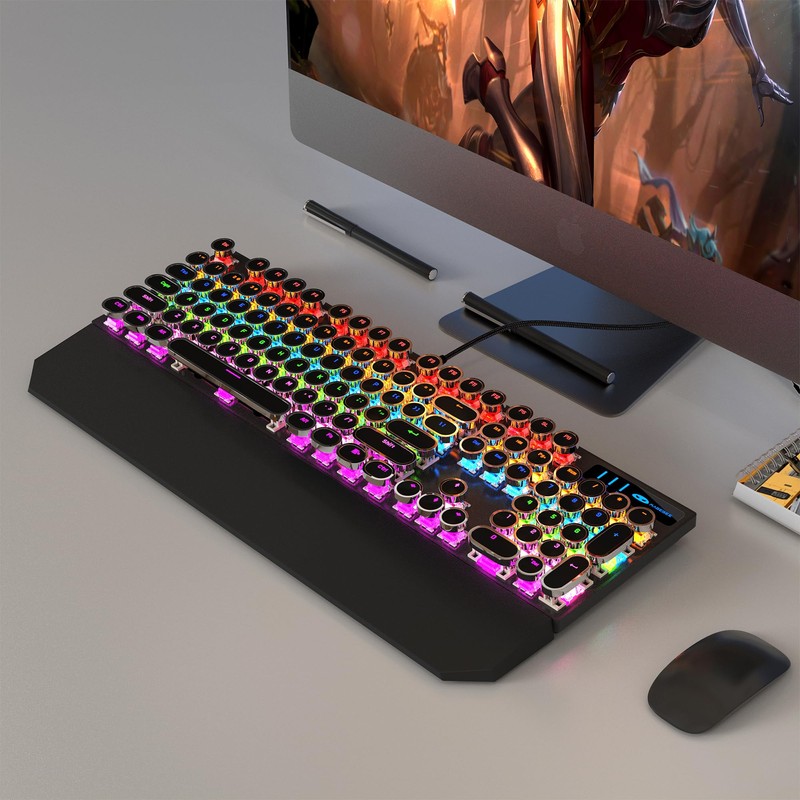 MageGee Typewriter Mechanical Gaming Keyboard, Retro Black Punk Round Keycaps