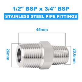 ERGAOBOY 2pcs 1/2" BSP Male Thread x 3/4" BSP Male Thread Forged Stainless Steel Reducing Hex Nipple Connector SUS 304 Pipe Fittings
