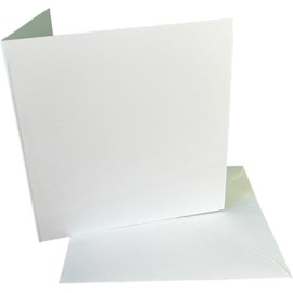 DJP 4"x4" Bright White Card Blanks & Envelopes - 300gsm Card Pre-Creased for Easy Folding - Pack of 50