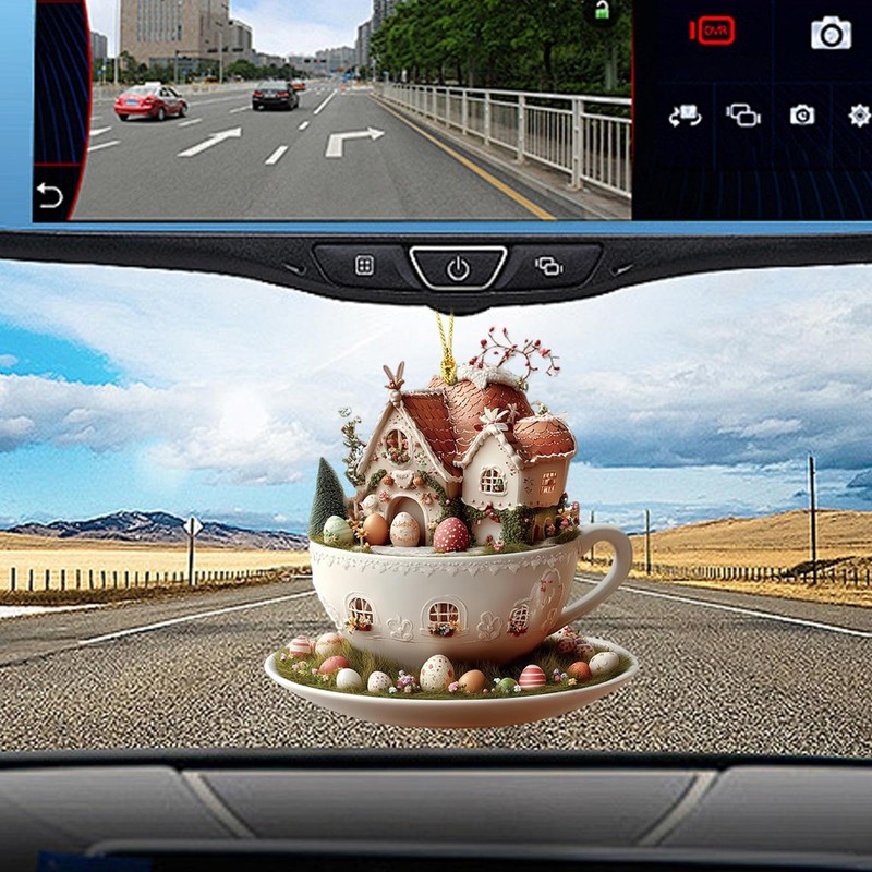 Easter Hangable Decorations, Coffee Cup House Easter Egg Cute Decorative